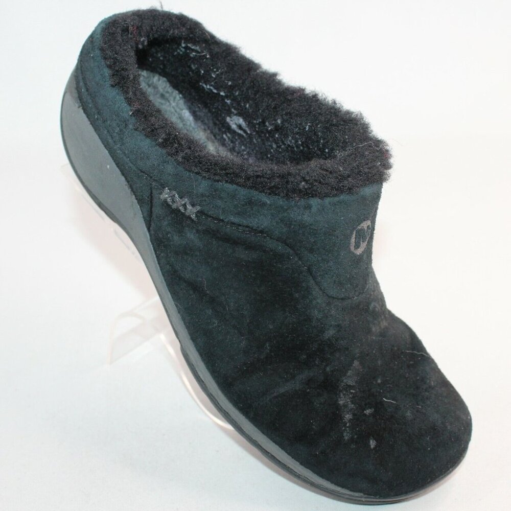 Merrell Primo Chill Womens Sz 8 M Black Suede Fur Lined Slip On Clog Mules